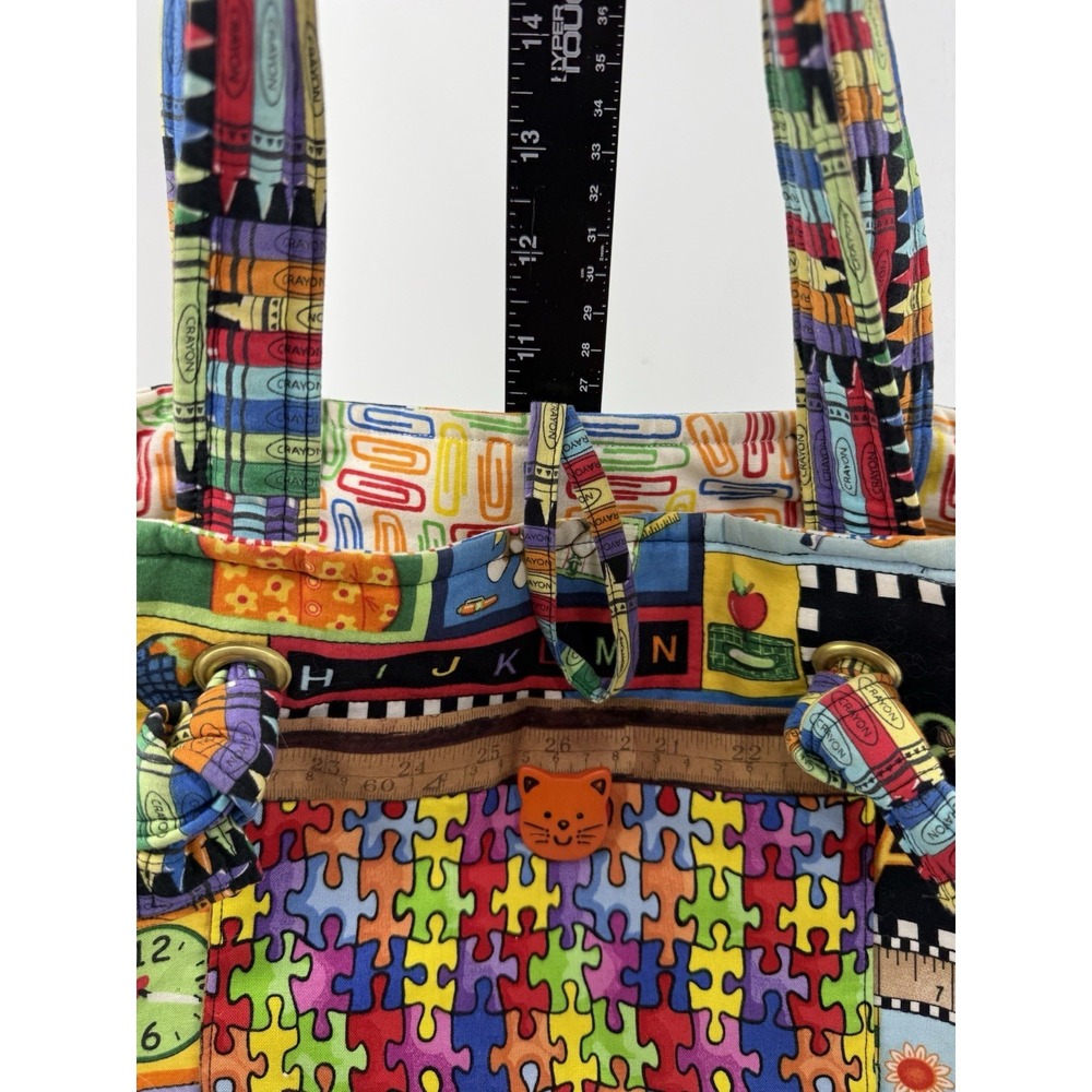 Vintage Teacher Tote Bag ABC Crayon School Theme Cotton Canvas 13.5x10.5 Exc Con - Picture 15 of 16